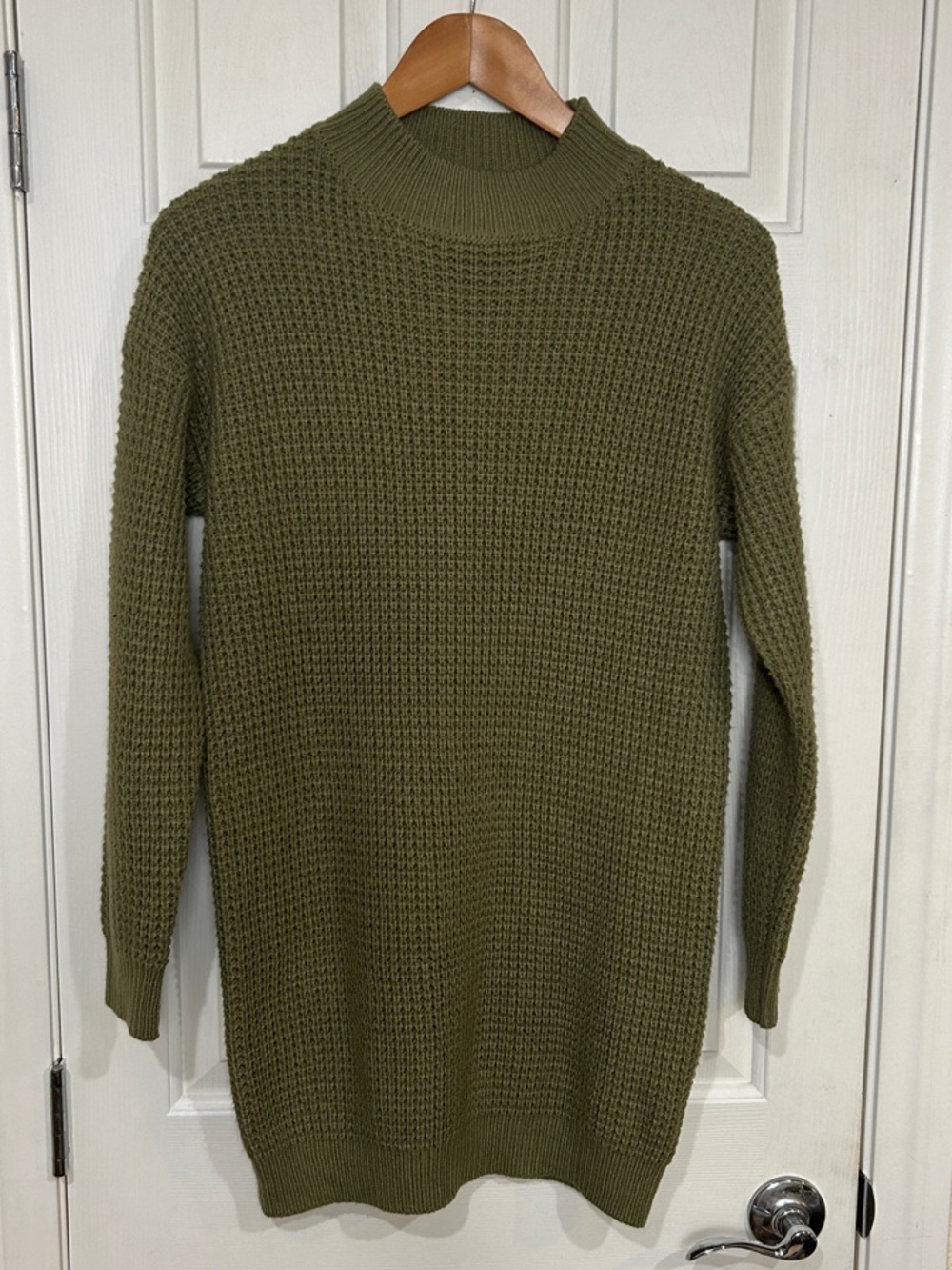 Olive Green Mock Neck Waffle Knit Sweater Dress Size S
